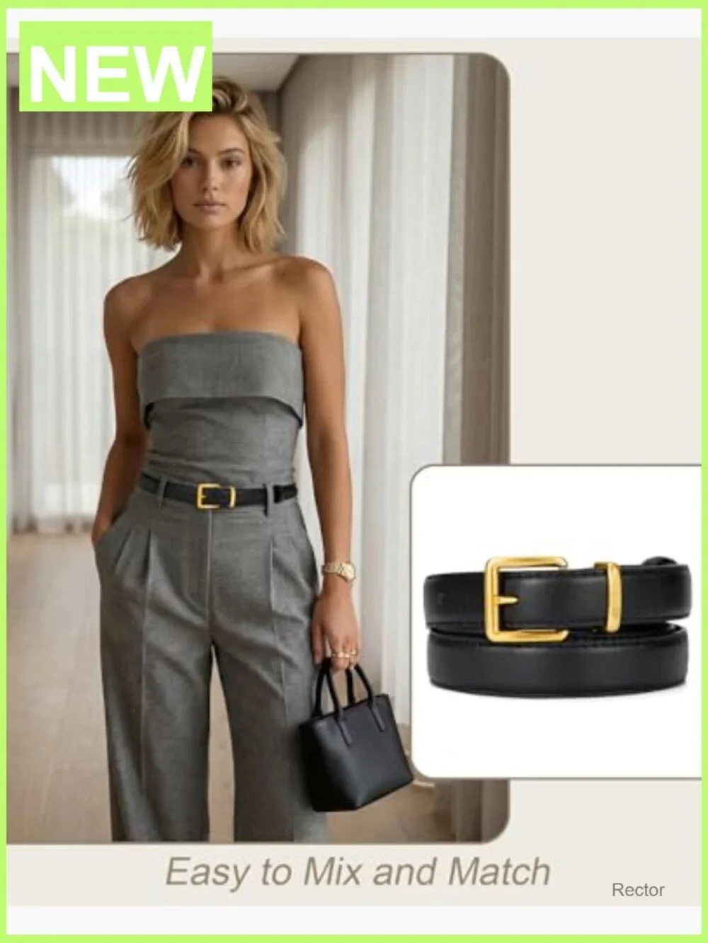 Women's Faux Leather Belt with Gold Buckle 1